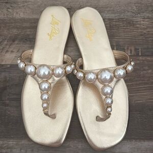 Lilly Pulitzer Gold Pearl Embellished Women's Sandals